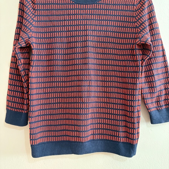 $19❄️ J. Crew Navy & Orange Light Weight Cotton 3/4 Sleeve Crewneck Sweater - Picture 6 of 15